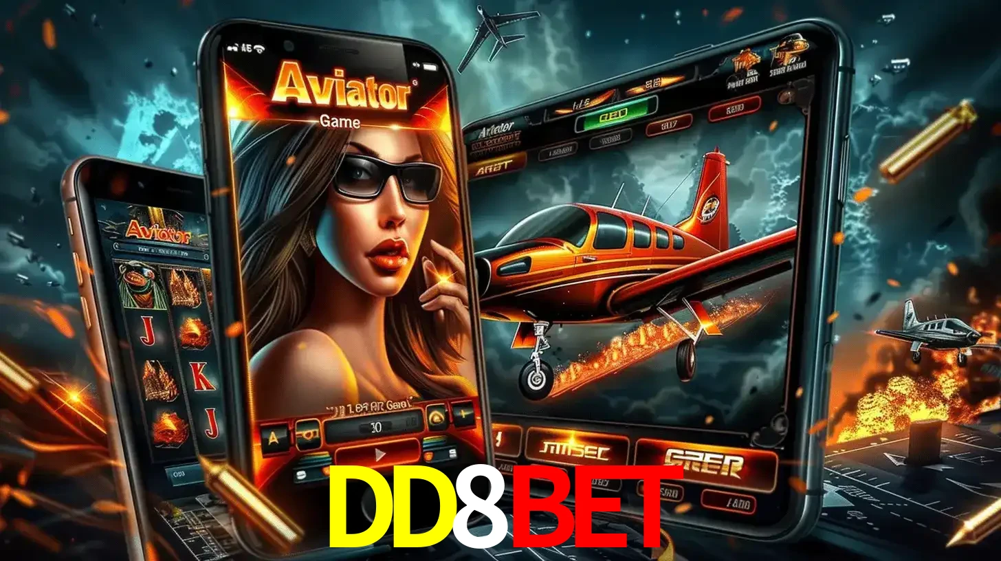 O popular jogo de apostas Aviator exibido em vários celulares e tablets, mostrando a interface emocionante e a ação de voo disponíveis para jogar agora no DD8BET.