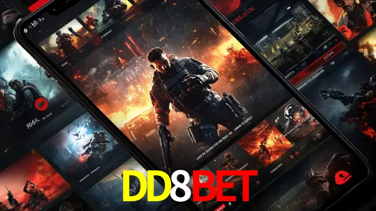 Tela de um celular exibindo uma galeria de jogos de tiro com temática militar, mostrando a variedade de e-sports disponíveis para apostas na plataforma de entretenimento DD8BET.