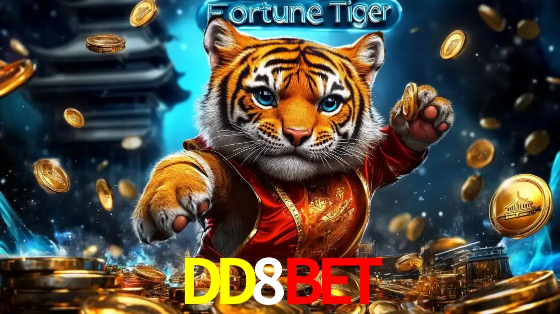 Imagem promocional do jogo de slot Fortune Tiger, com um tigre majestoso em traje tradicional cercado por uma fortuna em moedas de ouro, disponível agora no cassino DD8BET.