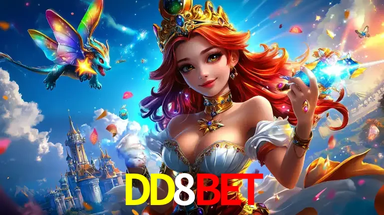 A princesa de um reino de fantasia mágico, com seu pequeno dragão, apresentando um mundo de prêmios encantados nos jogos de caça-níqueis do cassino DD8BET.